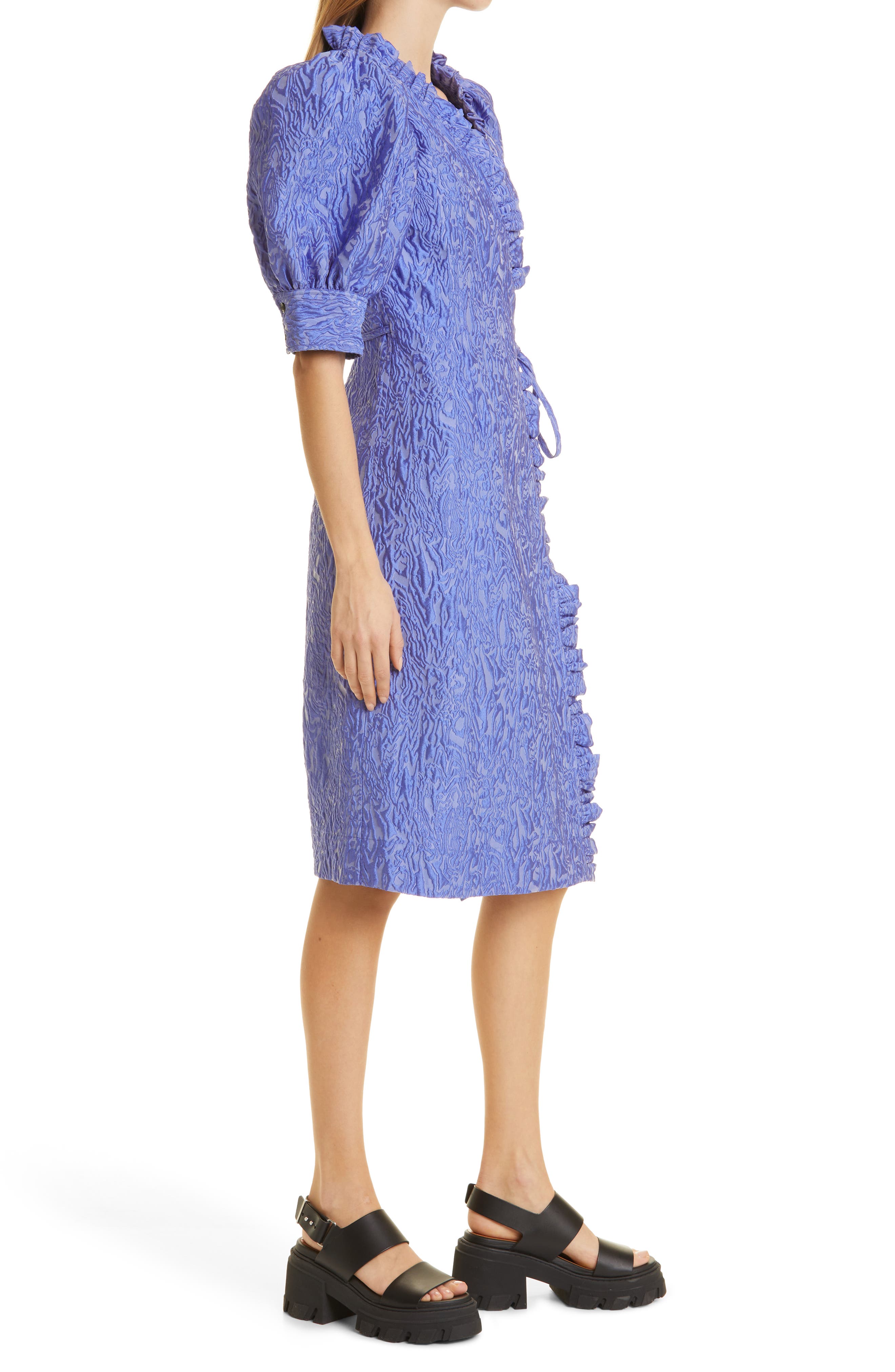 Ganni Ruffle 3D Jacquard Wrap Dress ...